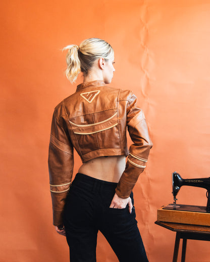 VT Rework : Marlboro Brown Leather Cropped Racing Jacket
