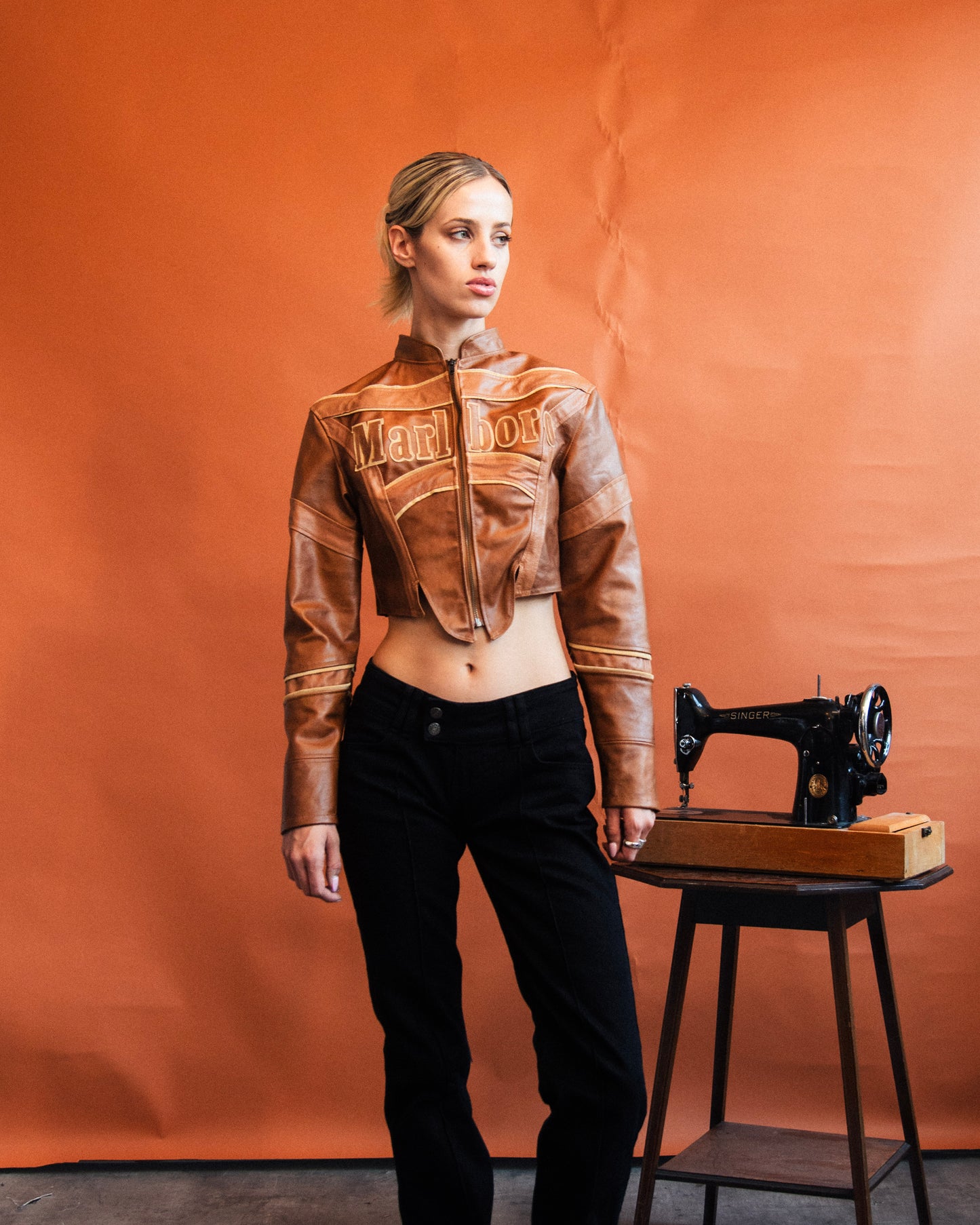 VT Rework : Marlboro Brown Leather Cropped Racing Jacket