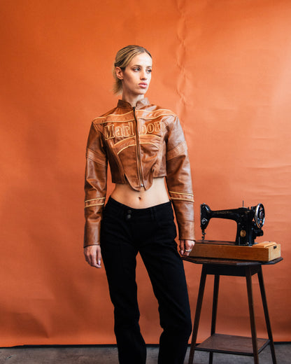 VT Rework : Marlboro Brown Leather Cropped Racing Jacket