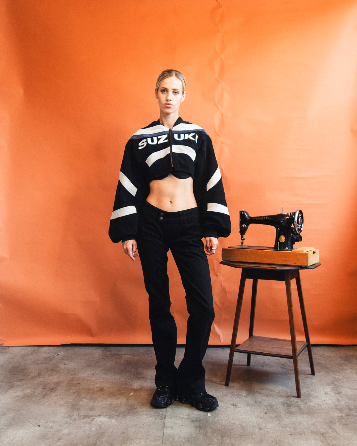 VT Rework : Custom Order - Balloon Sleeve Cropped Leather Racing Jacket