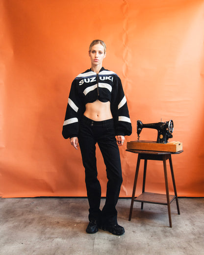 VT Rework : Custom Order - Balloon Sleeve Cropped Leather Racing Jacket