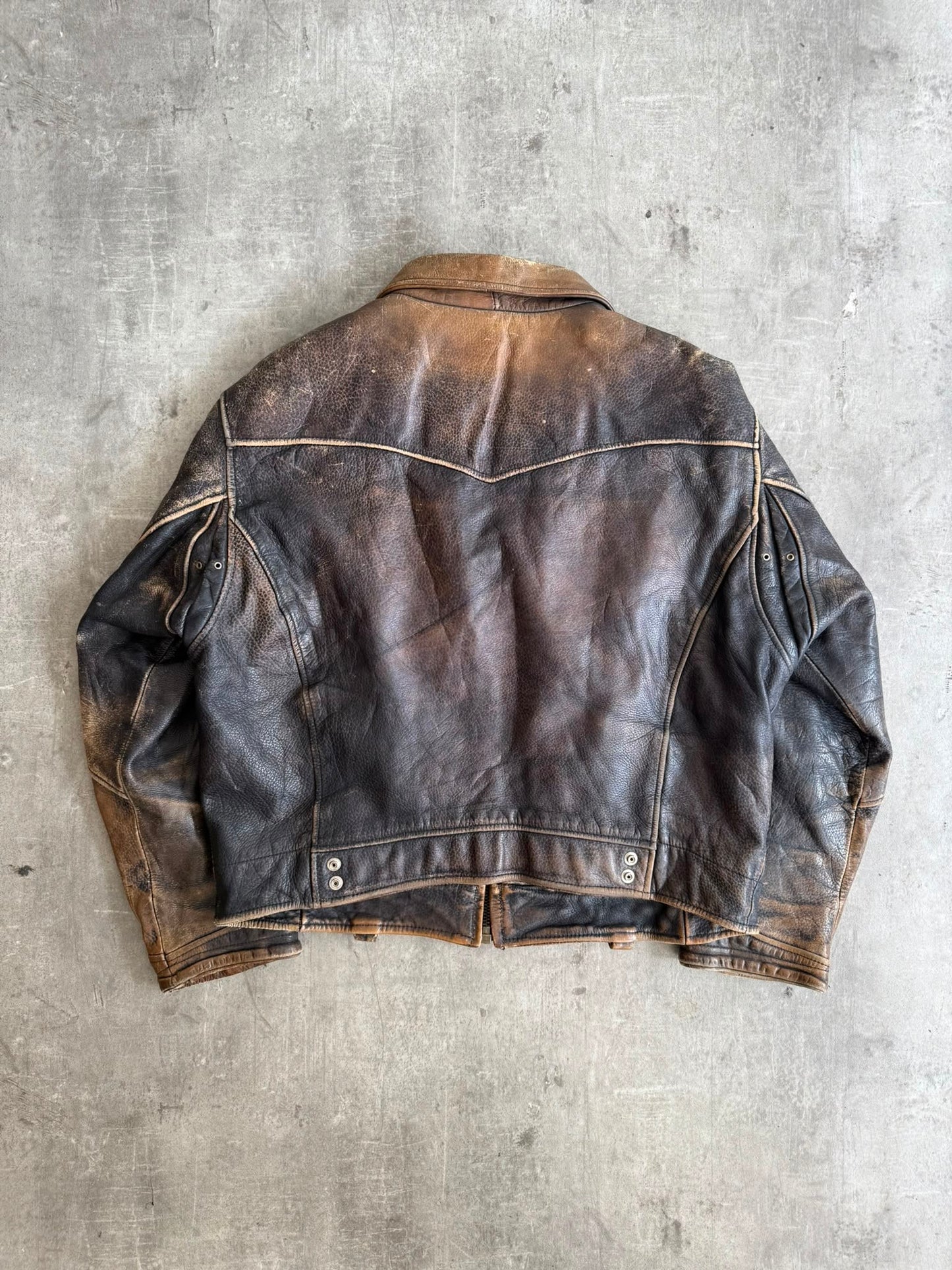1990's Diesel Distressed Brown Leather Bomber Jacket