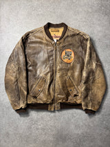 Chevignan '61th Fighter Squadron' Embroidery Distressed Leather Bomber Jacket