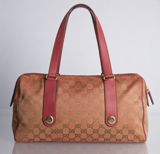 Gucci GG Monogram Canvas and Pink Leather Charmy Boston Bag