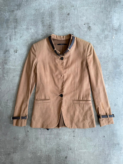 2010 Gucci Belted Mandarin Collar Tailored Blazer Jacket