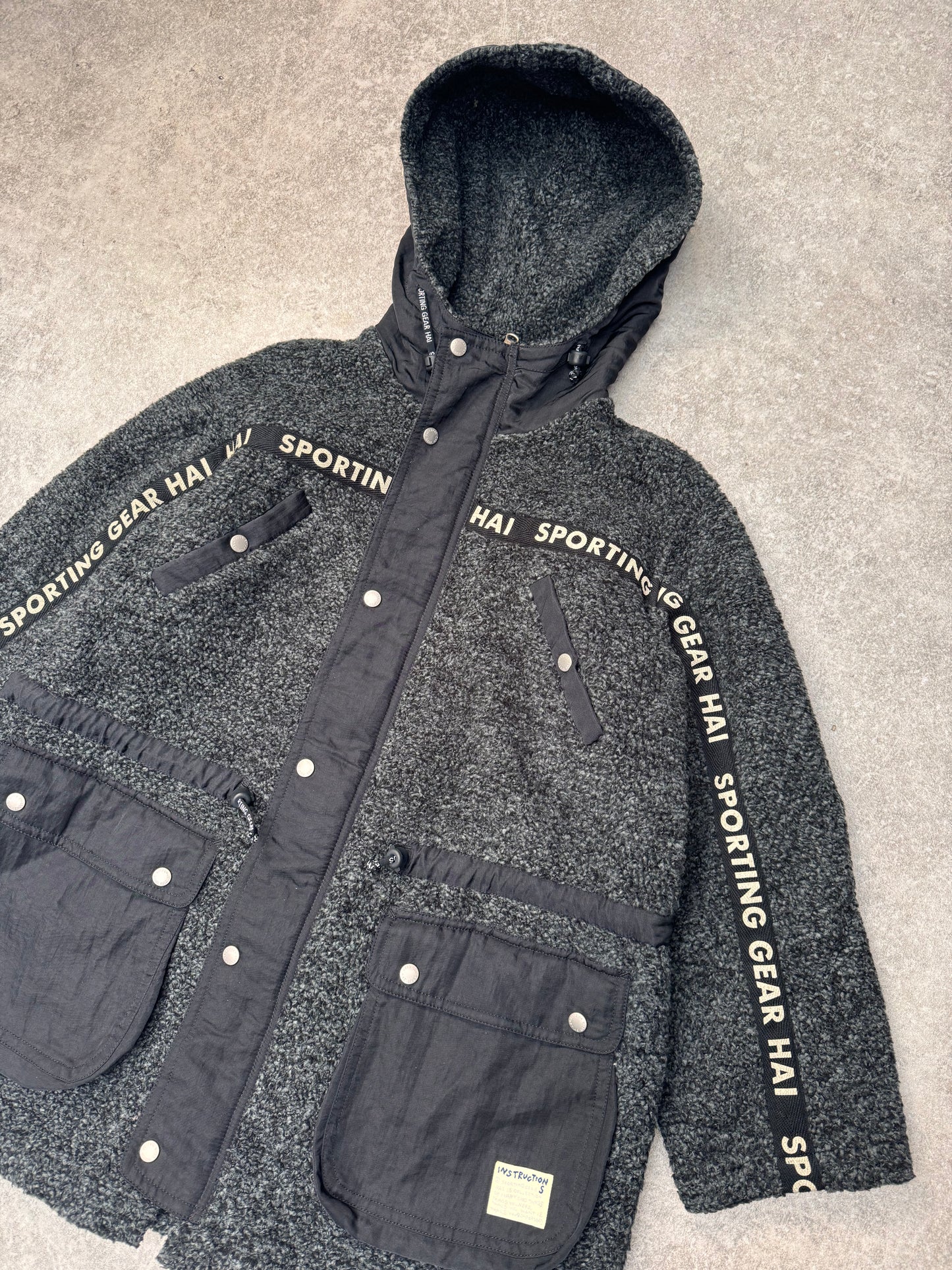 Hai Sporting Gear Reversible Logo Tape Grey Fleece Parka Jacket