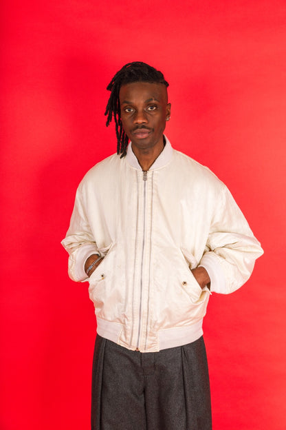 1980s Kansai Yamamoto Cream Spellout Bomber Jacket