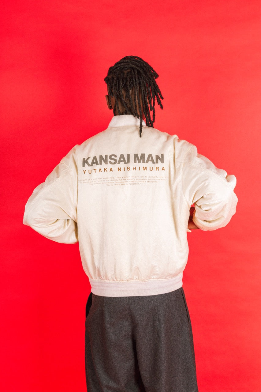 1980s Kansai Yamamoto Cream Spellout Bomber Jacket