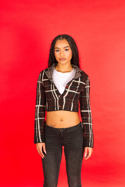 Jean Paul Gaultier Maille Mohair Wool Cropped Check Blazer