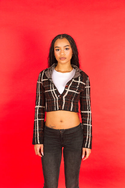 Jean Paul Gaultier Maille Mohair Wool Cropped Check Blazer