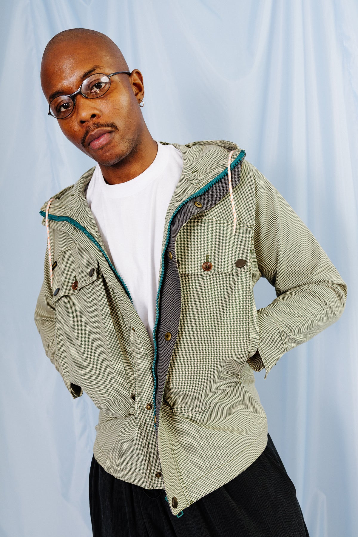 2000s Paul Smith Green Houndstooth Hooded Anorak Jacket