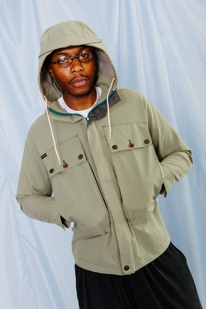 2000s Paul Smith Green Houndstooth Hooded Anorak Jacket