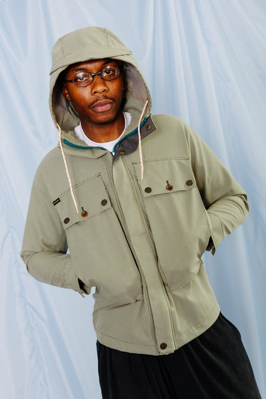 2000s Paul Smith Green Houndstooth Hooded Anorak Jacket