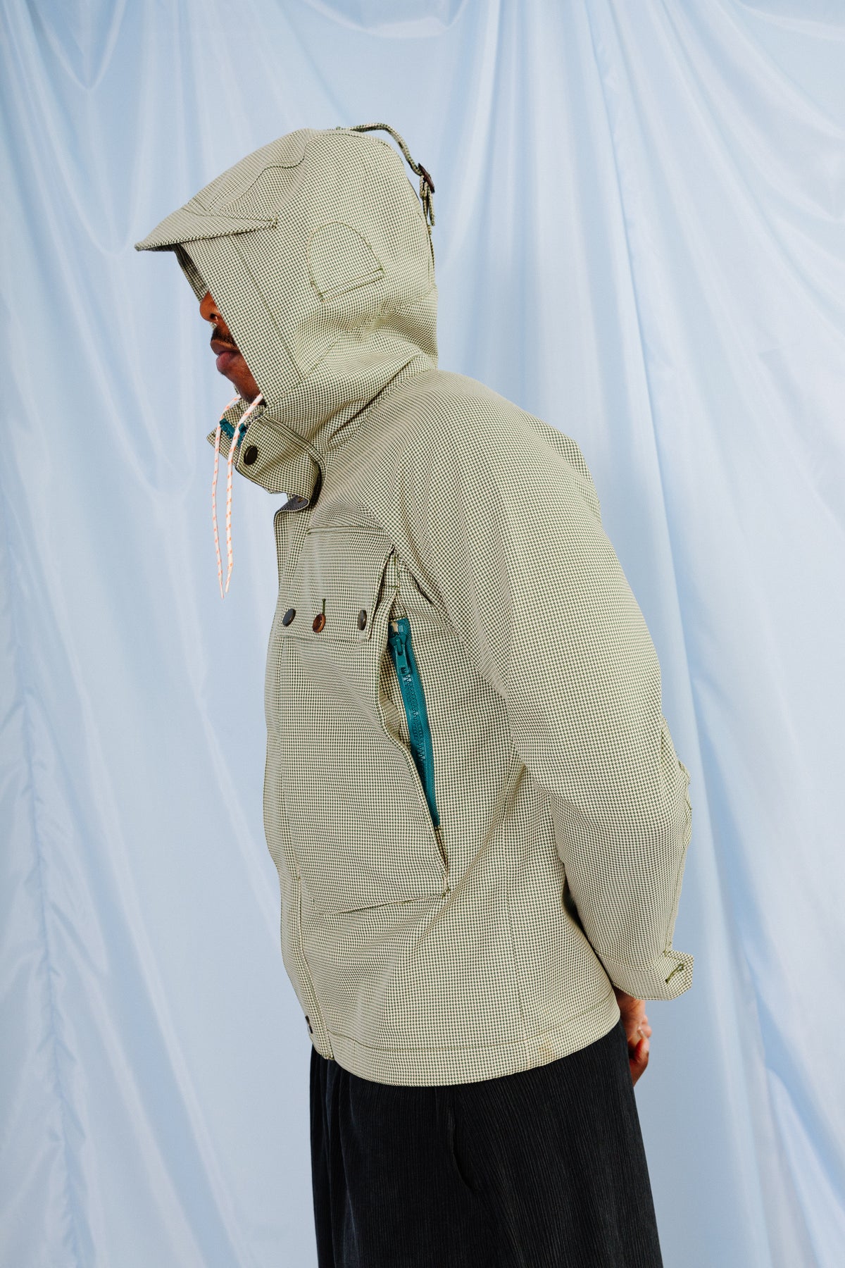 2000s Paul Smith Green Houndstooth Hooded Anorak Jacket