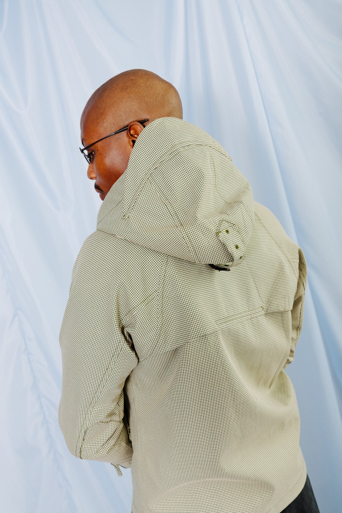 2000s Paul Smith Green Houndstooth Hooded Anorak Jacket