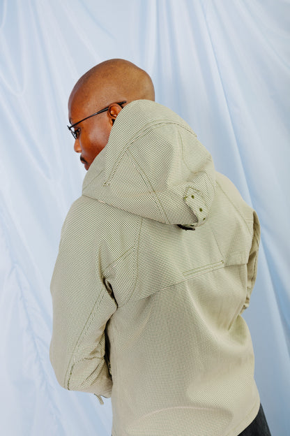 2000s Paul Smith Green Houndstooth Hooded Anorak Jacket
