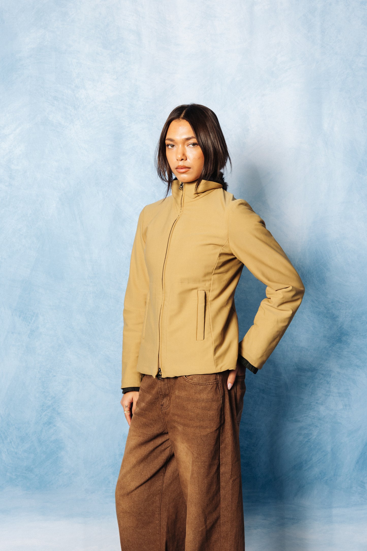 Prada Sport Stretch Nylon Fur Trim Tech Jacket