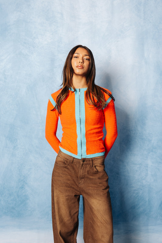 2002 Chanel Sport Orange & Blue Terry Cloth Zip Up Jacket