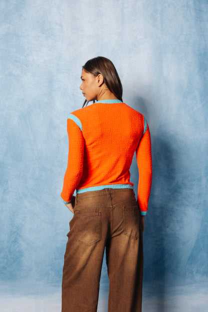 2002 Chanel Sport Orange & Blue Terry Cloth Zip Up Jacket