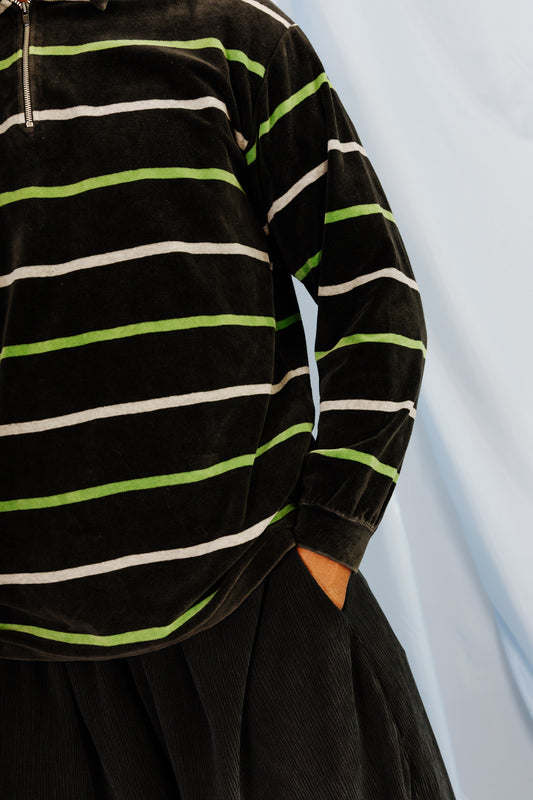 Issey Miyake Striped Velour 1/4 Zip Sweater