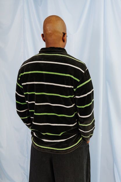Issey Miyake Striped Velour 1/4 Zip Sweater