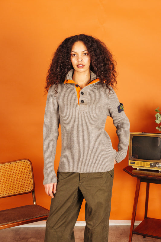 A/W 2009 Stone Island Ribbed Knit Quarter Zip Button Up