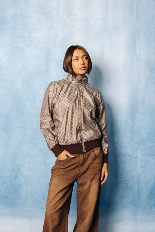 Gucci Monogram Ribbed Trim Bomber Jacket