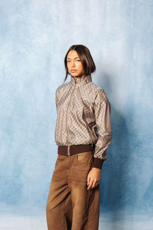 Gucci Monogram Ribbed Trim Bomber Jacket