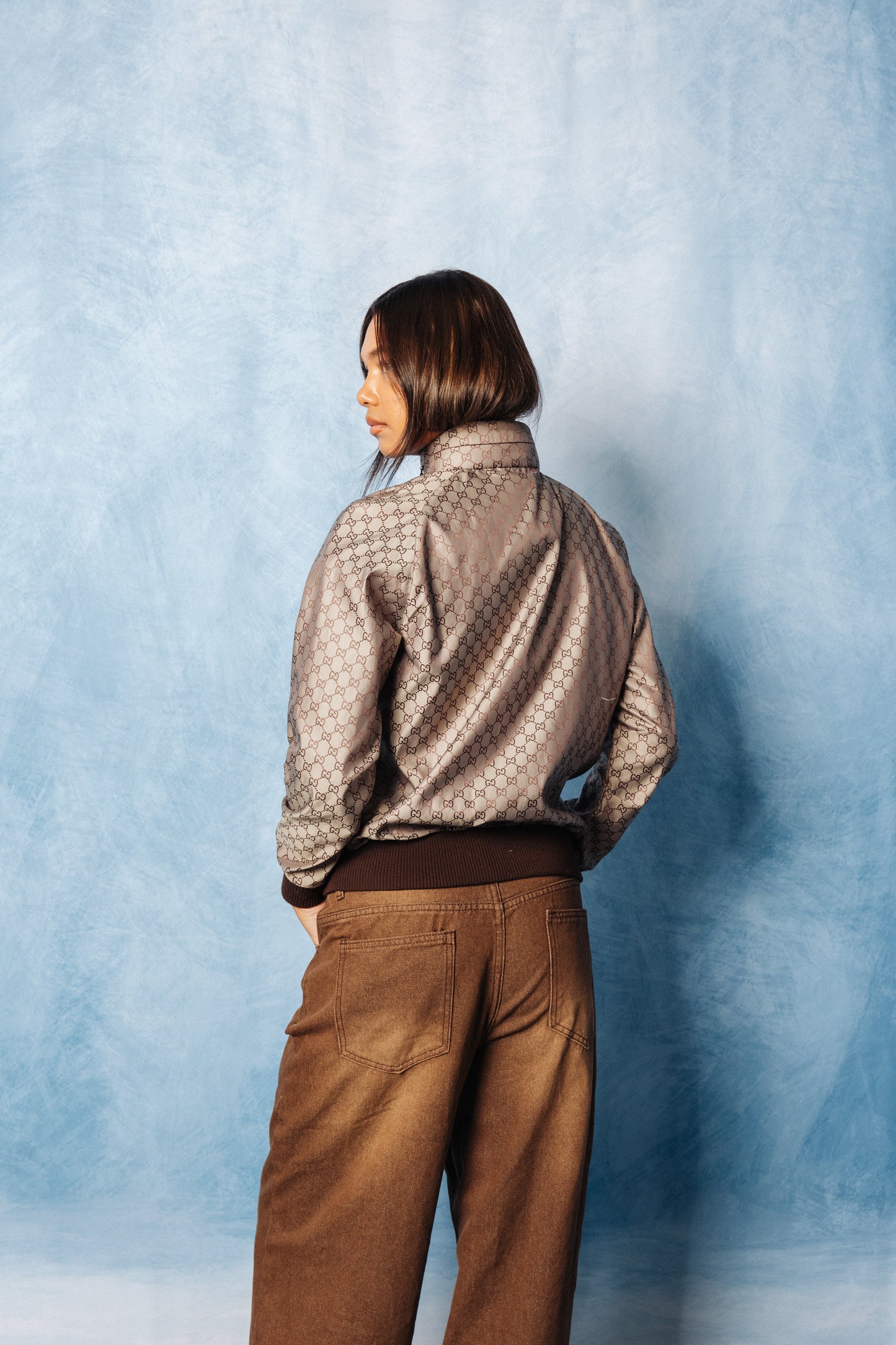 Gucci Monogram Ribbed Trim Bomber Jacket