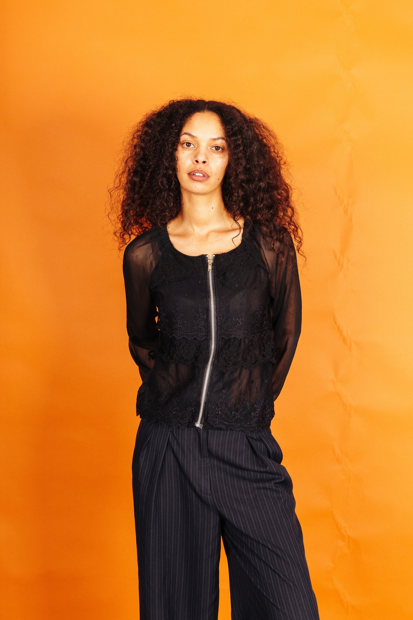 Issey Miyake Tsumori Chisato Lace Overlay Sheer Jacket