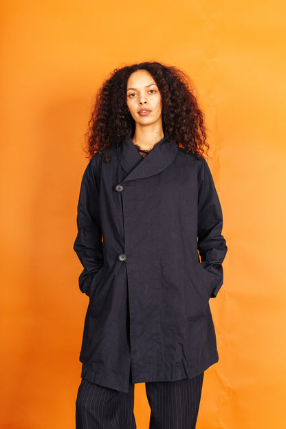 Issey Miyake Plantation Asymetrical Button Up Cotton Blouson