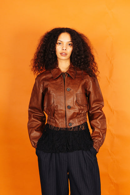 A/W 2004 Prada Brown Cropped Leather Police Jacket
