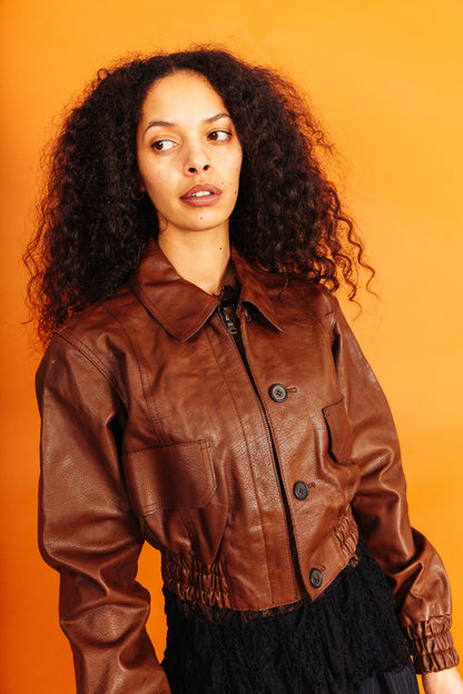 A/W 2004 Prada Brown Cropped Leather Police Jacket