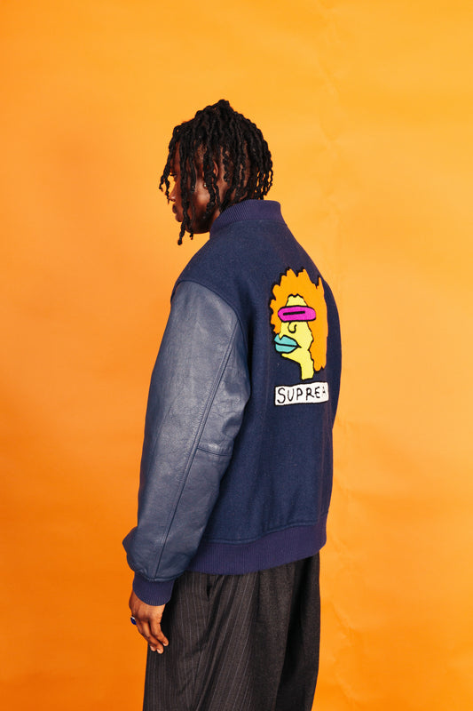 Supreme Wool Leather Gonz "Supream" Varsity Jacket Navy