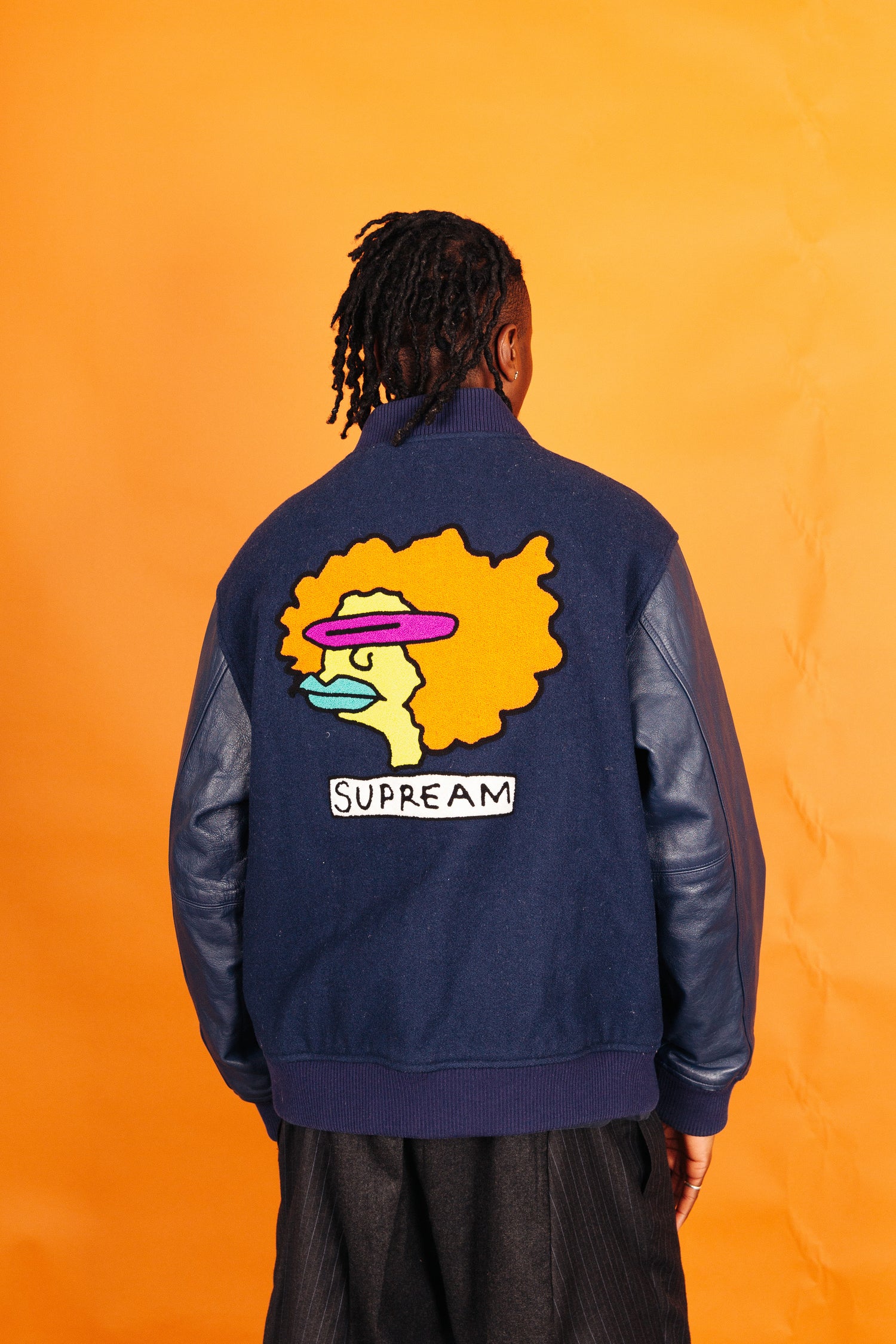 Supreme Wool Leather Gonz "Supream" Varsity Jacket Navy