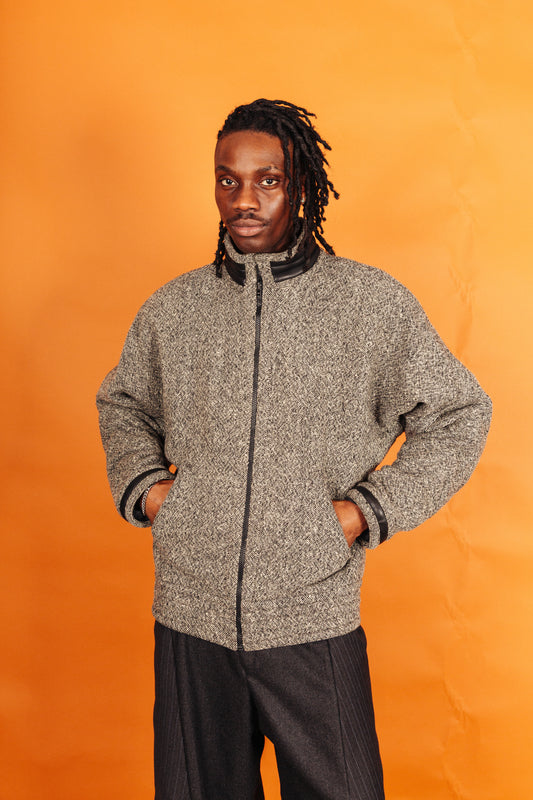 1970s Gianni Versace Grey Marl Articulated Sleeve Wool Jacket