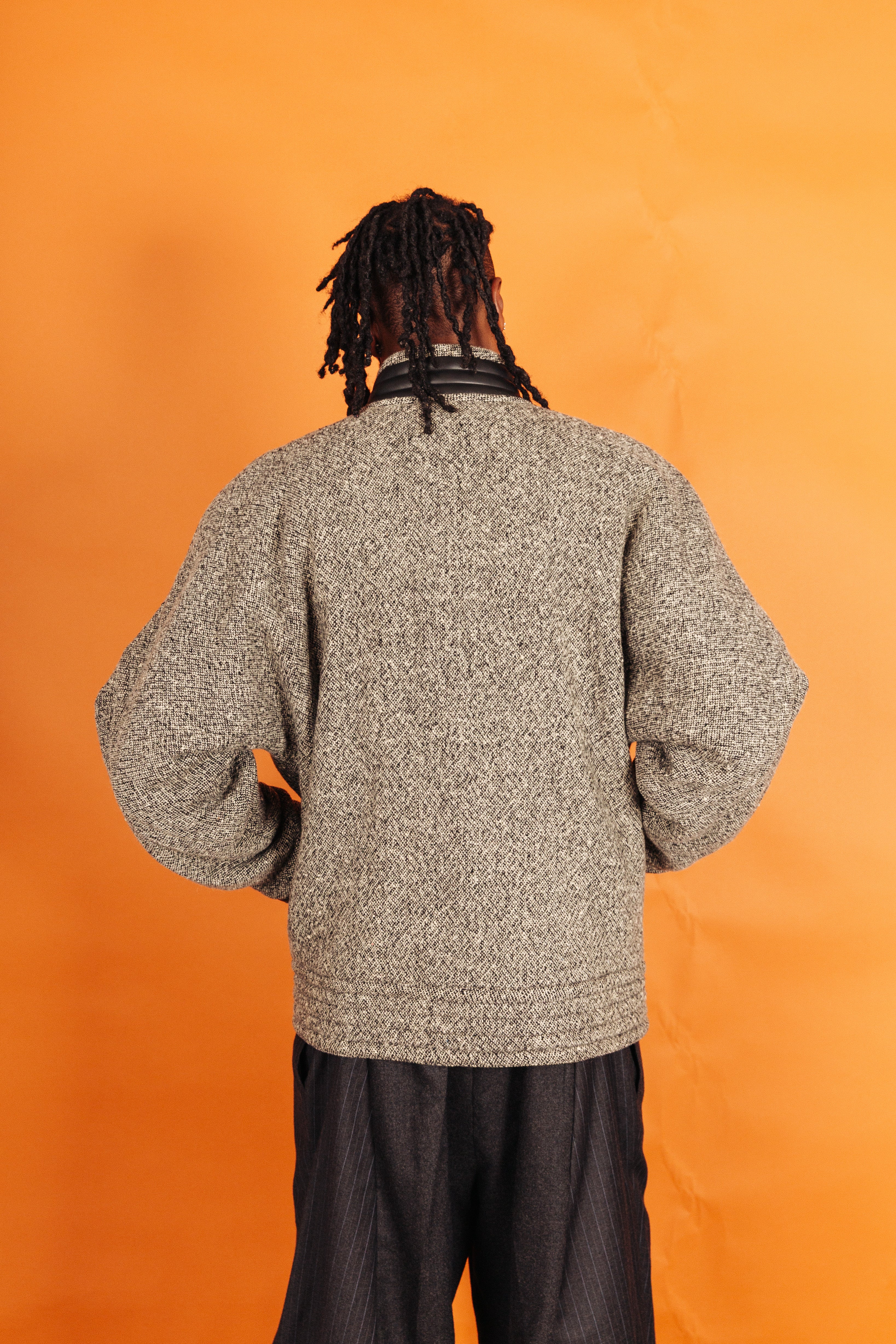 1970s Gianni Versace Grey Marl Articulated Sleeve Wool Jacket
