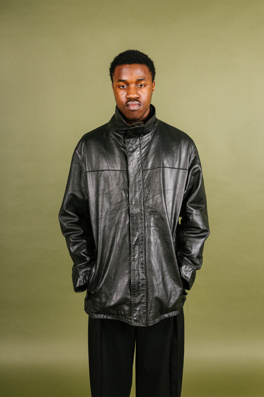 A/W 1999 C.P. Company Black Leather Coated Trench Coat