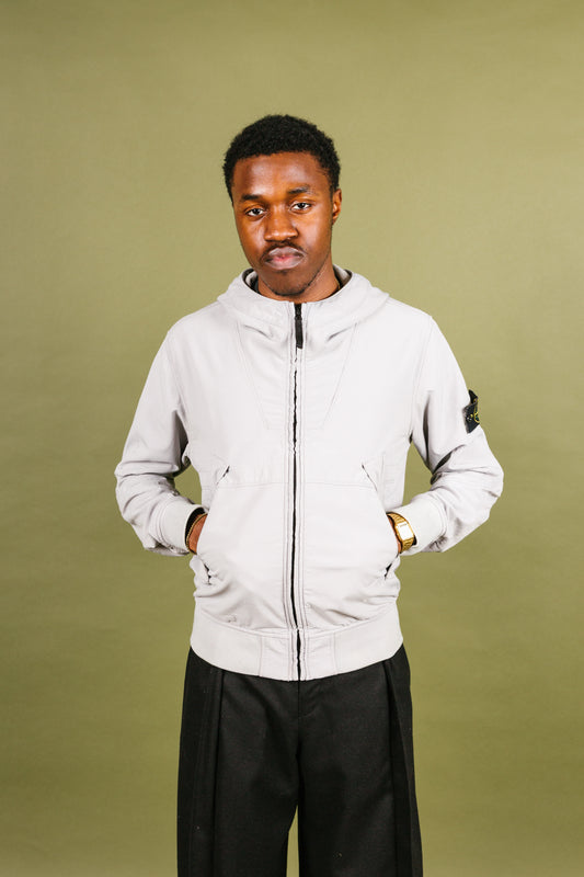Stone Island Soft Shell-R Grey Zip Up Hooded Jacket