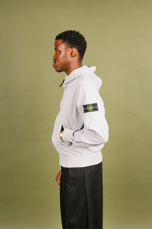 Stone Island Soft Shell-R Grey Zip Up Hooded Jacket
