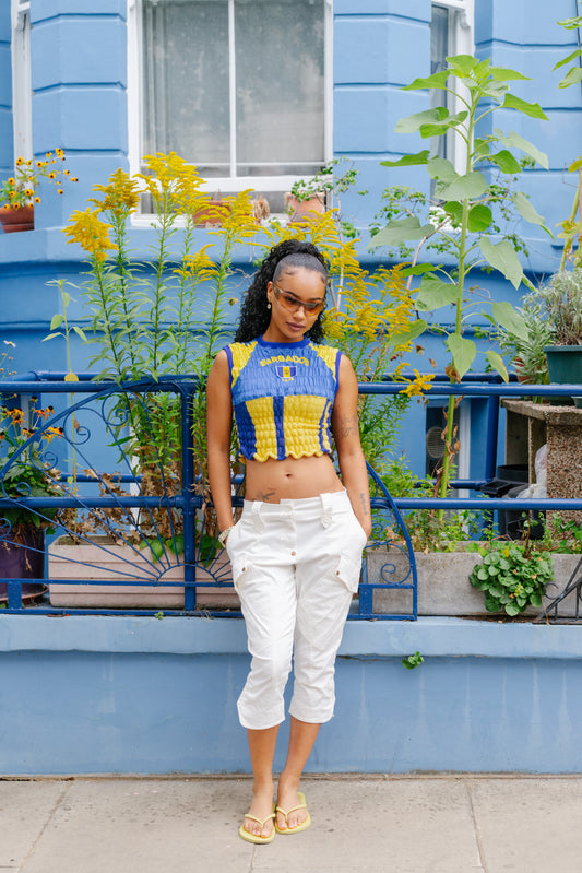 VT Rework x Taya Francis Barbados Knit Detail Shirred Top
