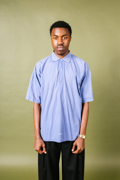 80s Stone Island Marina Blue Button Down Cotton Short Sleeve Shirt