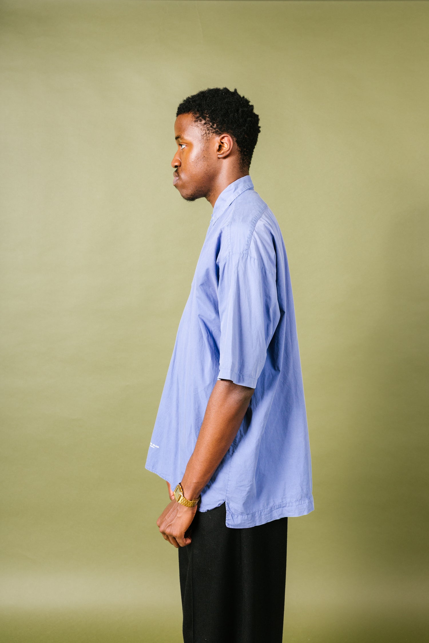 80s Stone Island Marina Blue Button Down Cotton Short Sleeve Shirt