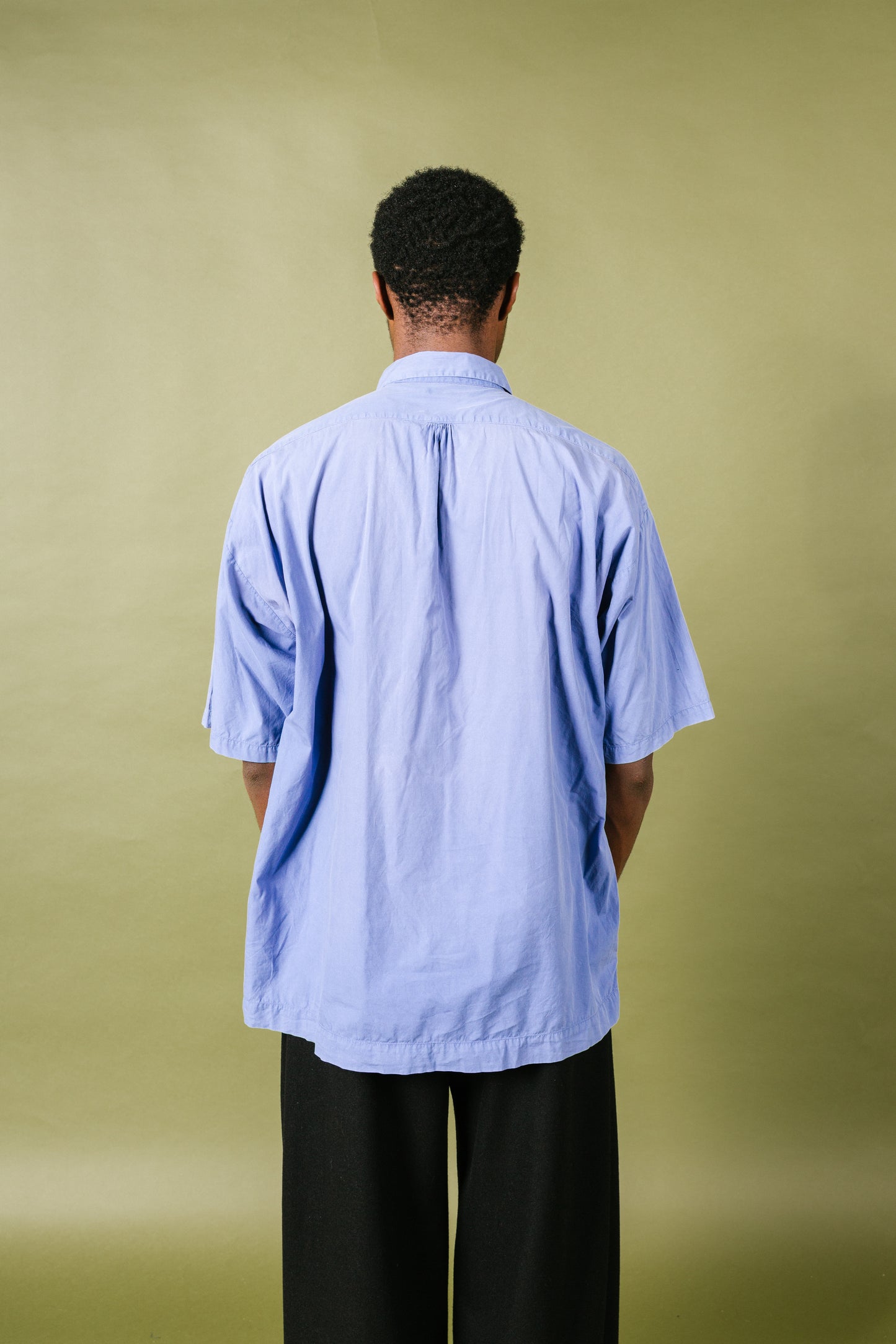 80s Stone Island Marina Blue Button Down Cotton Short Sleeve Shirt
