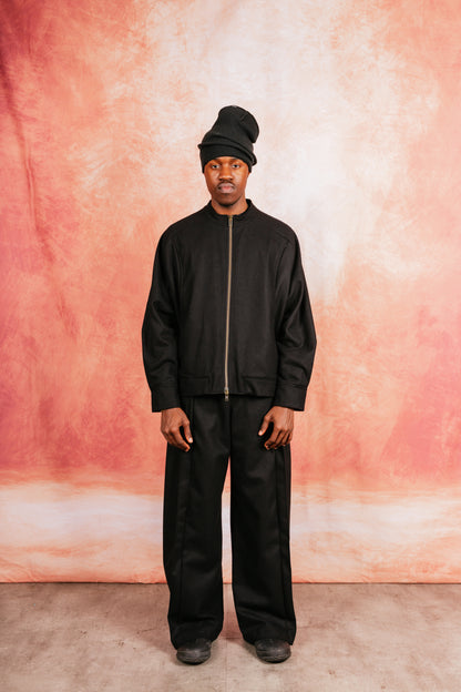 VT Rework: Structured Full Zip Black Wool Blouson