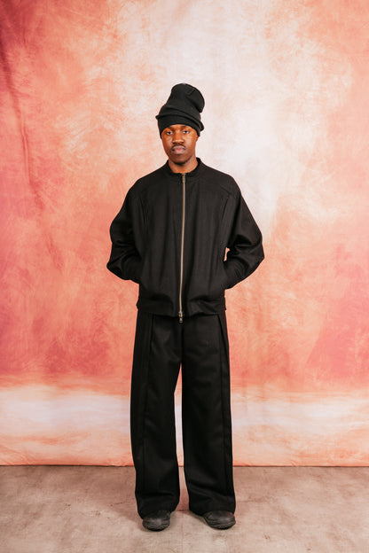 VT Rework: Structured Full Zip Black Wool Blouson