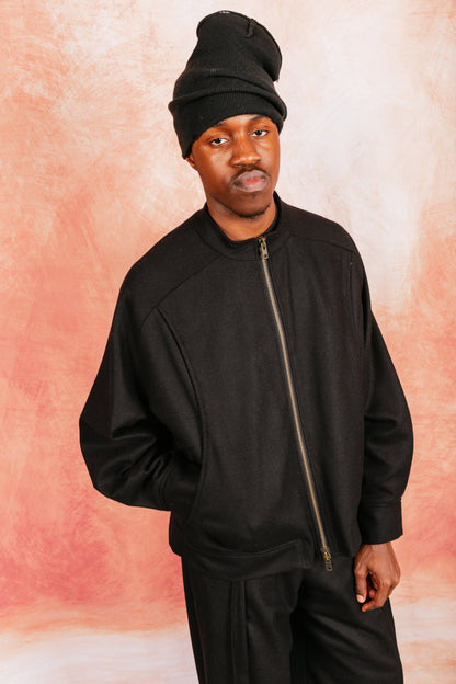 VT Rework: Structured Full Zip Black Wool Blouson