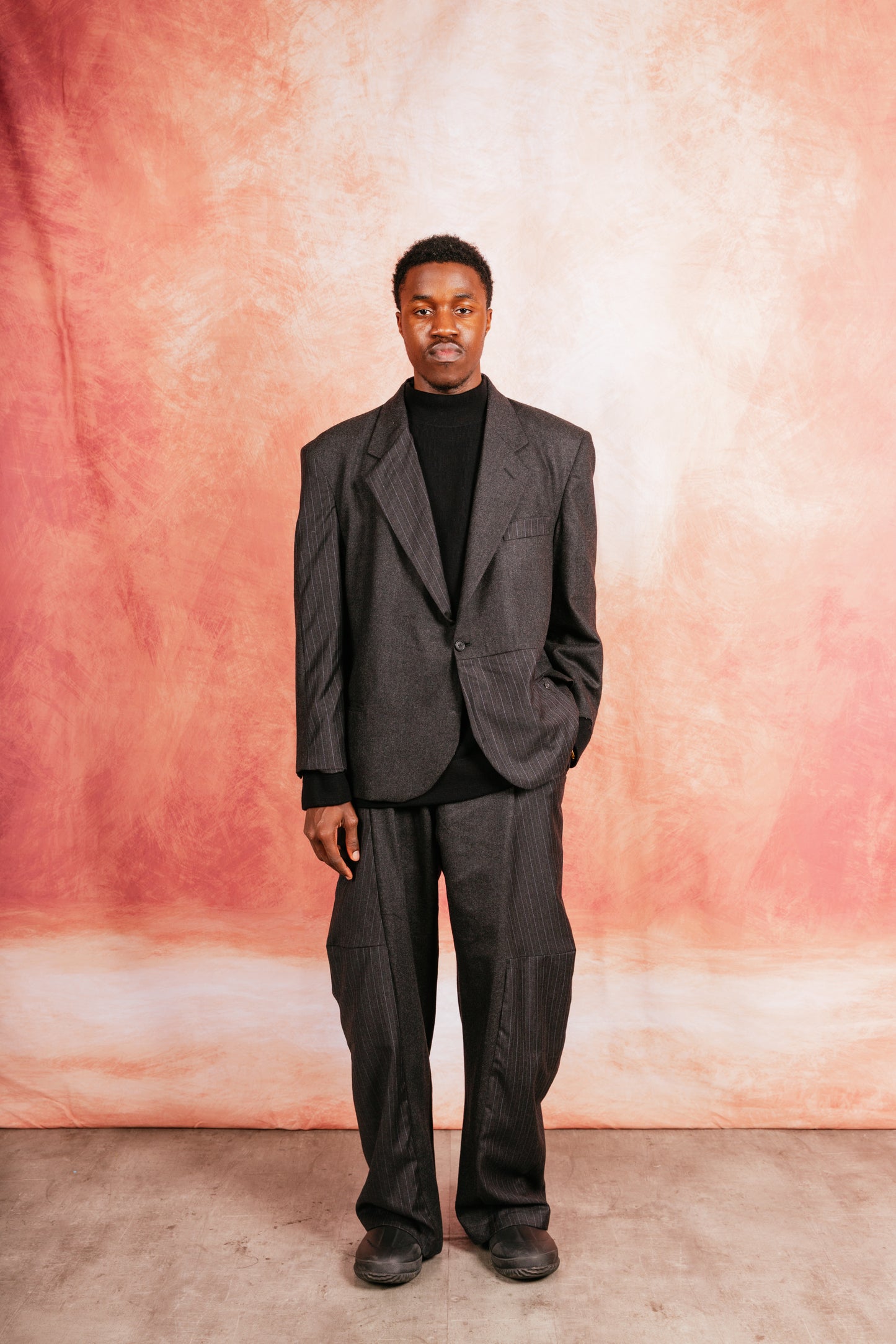 VT Rework: Oversized Wool Felt Pinstripe Patch Suit Trousers