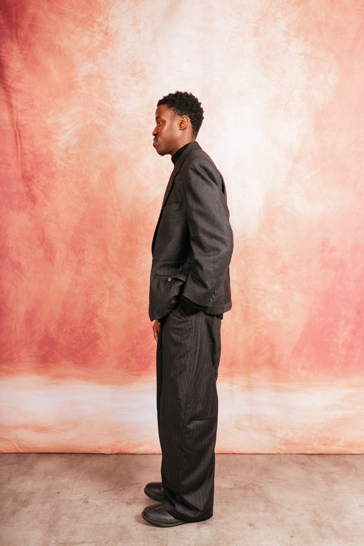 VT Rework: Oversized Wool Felt Pinstripe Patch Blazer