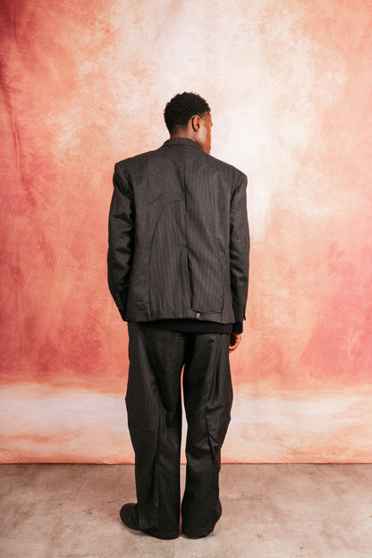 VT Rework: Oversized Wool Felt Pinstripe Patch Blazer